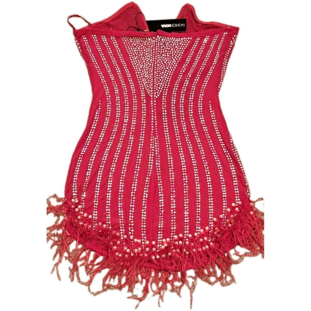 Fashion Nova NWT Glammed Up Embellished Red Mini Dress Misses Size Large - Picture 9 of 11